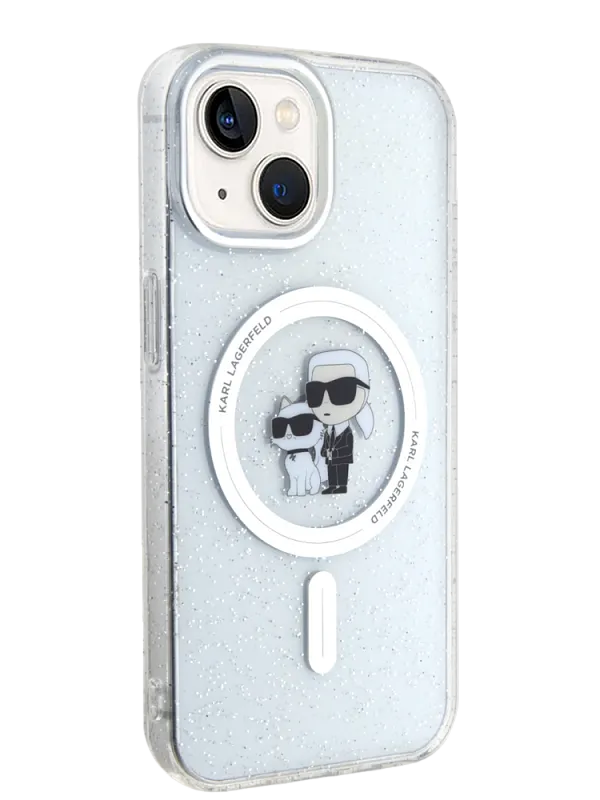Чехол Lagerfeld для iPhone 15 чехол PC/TPU NFT Karl & Choupette Hard Glitter Transp (MagSafe)