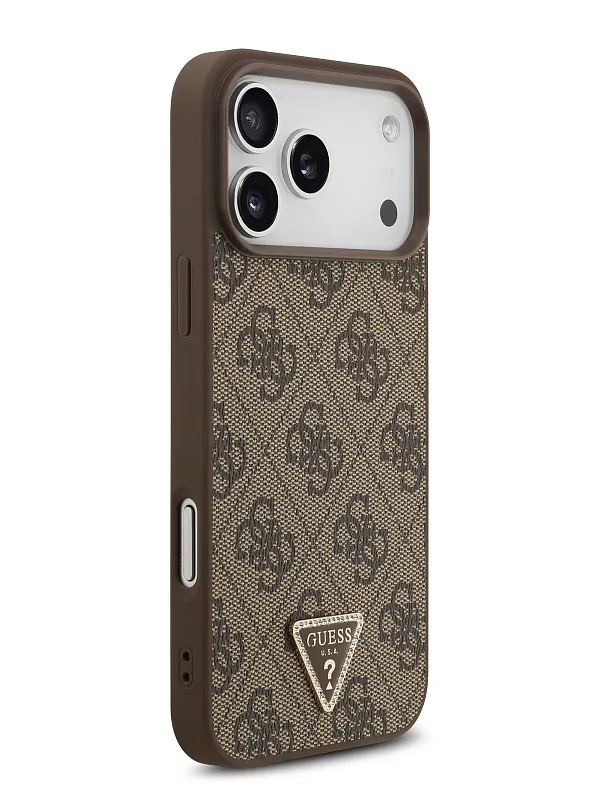 Чехол Guess для iPhone 17 Pro Max PU 4G Triangle Diamond metal logo Hard Brown (MagSafe), коричневый
