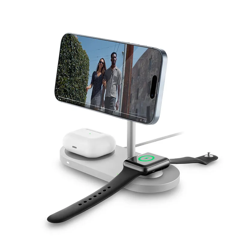 Беспроводное зарядное устройство uBear Stage Pro, 3-в-1, MagSafe совместимое, цвет серебристый