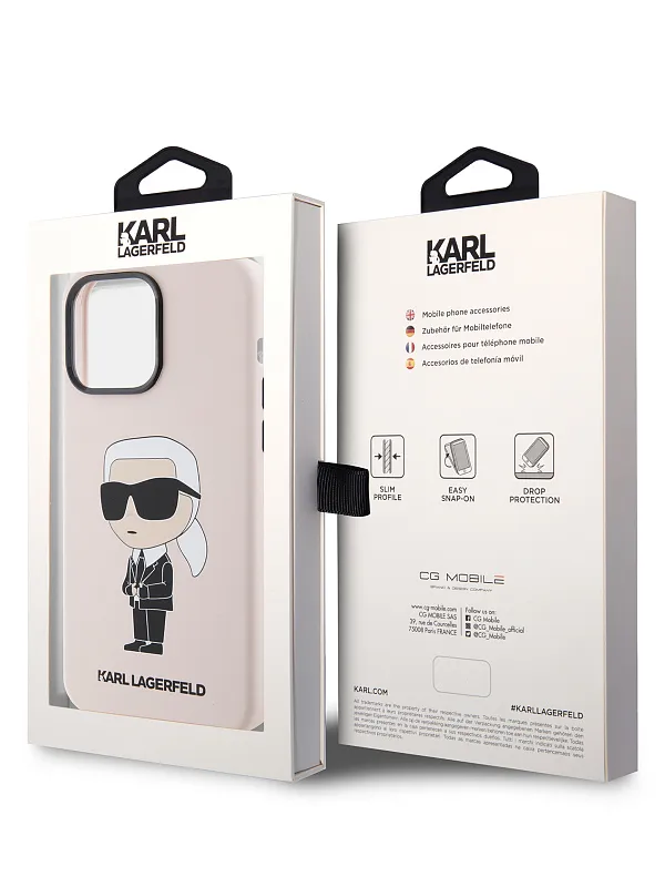 Чехол Lagerfeld для iPhone 15 Pro чехол Liquid silicone NFT Karl Ikonik Hard Pink