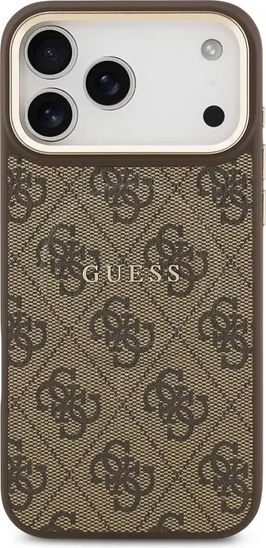 Чехол Guess для iPhone 17 Pro Max PU 4G Classic metal logo Gold camera Hard, коричневый