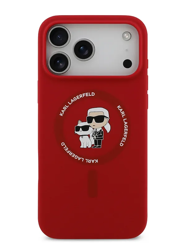 Чехол Lagerfeld для iPhone 17 Pro Max Liquid Silicone NFT Karl & Choupette Hard, красный