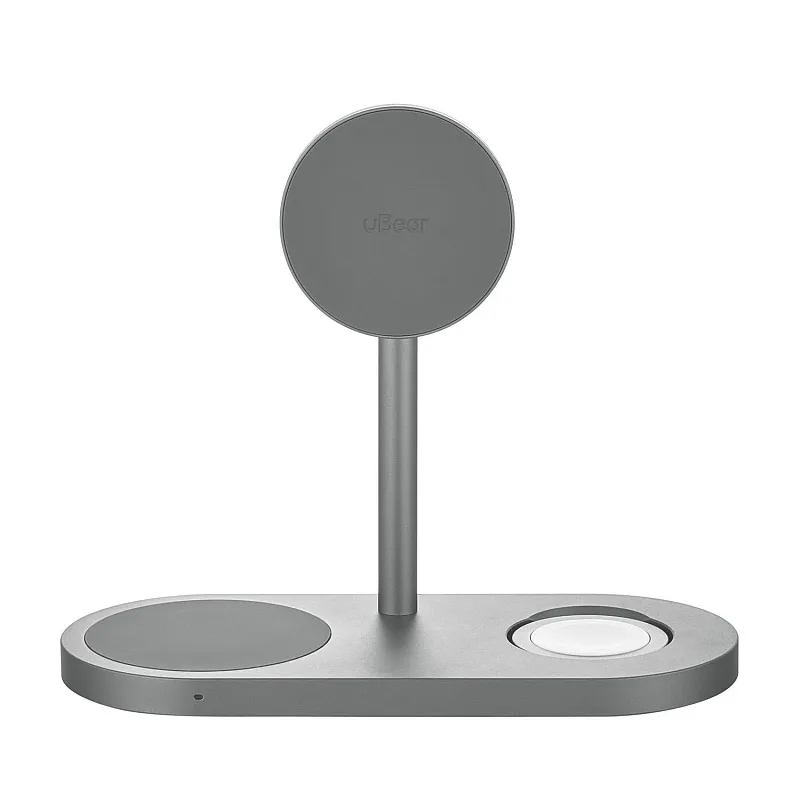 Беспроводное зарядное устройство uBear Stage Ultra, 3-в-1, с поддержкой MagSafe, Qi2, серый