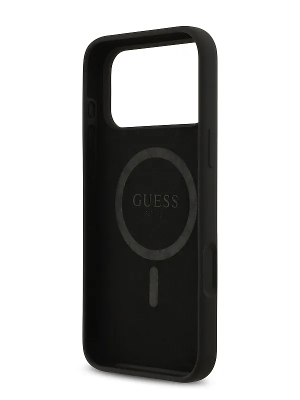 Чехол Guess для iPhone 17 Pro Liquid silicone Gold metal logo & Camera Hard, чёрный
