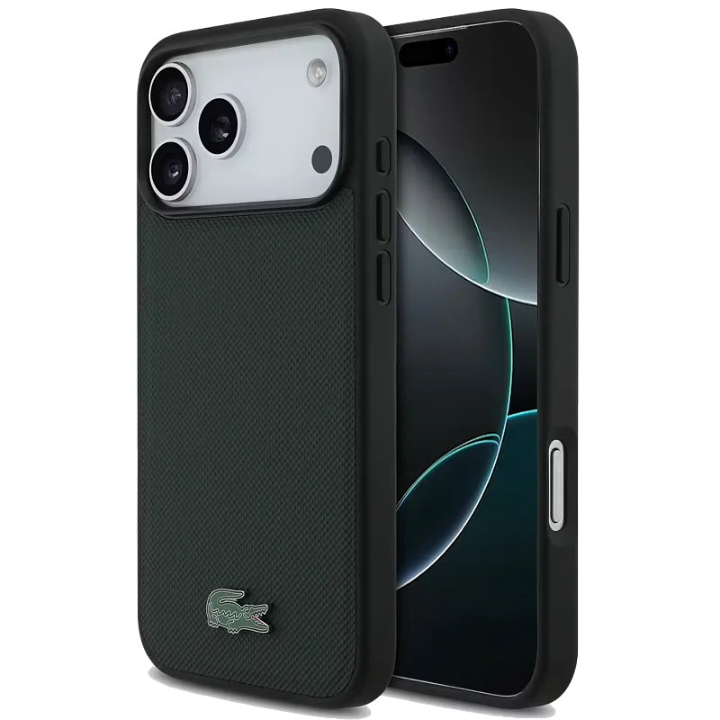 Чехол Lacoste для iPhone 17 Pro Max PVC Metal Lacquer logo Hard Black (MagSafe), чёрный
