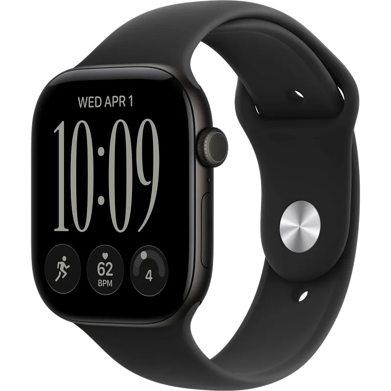 Apple Watch Series 12, 42 мм, корпус из алюминия чёрного цвета, спортивный ремешок чёрного цвета