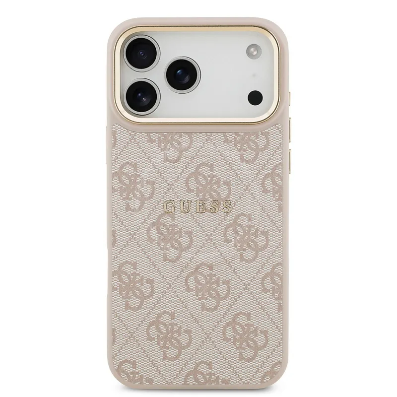 Чехол Guess для iPhone 17 Pro Max PU 4G Classic metal logo Gold camera Hard, розовый