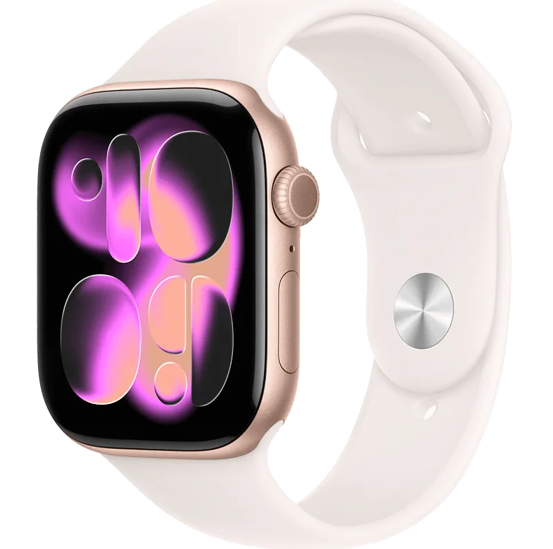 Apple Watch Series 11, 42 мм, корпус из алюминия цвета «розовое золото», спортивный ремешок цвета «светлый румянец»