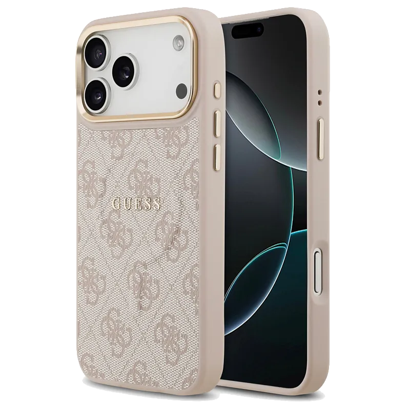 Чехол Guess для iPhone 17 Pro Max PU 4G Classic metal logo Gold camera Hard, розовый