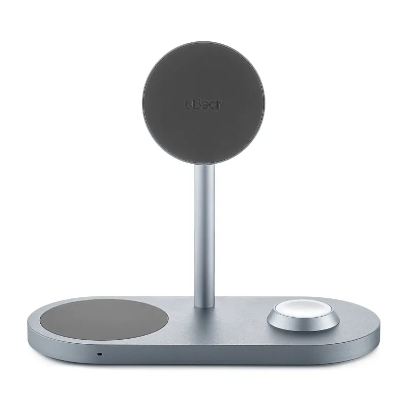 Беспроводное зарядное устройство uBear Stage Pro, 3-в-1, MagSafe совместимое, цвет серый космос