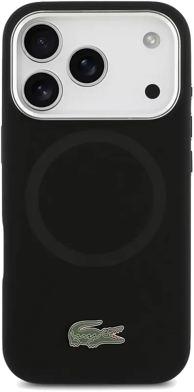 Чехол Lacoste для iPhone 17 Pro Liquid silicone Lacquer Metal logo & Camera Hard Black, чёрный