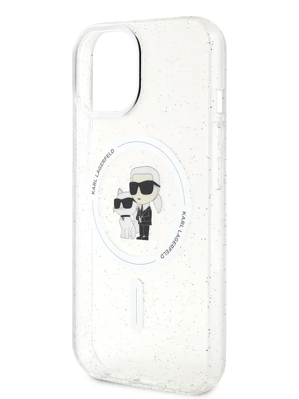 Чехол Lagerfeld для iPhone 15 чехол PC/TPU NFT Karl & Choupette Hard Glitter Transp (MagSafe)