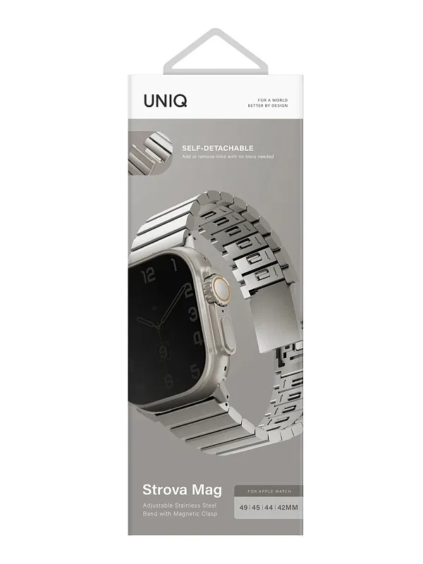 Ремешок Uniq для Apple Watch 49/45/44/42 mm Strova MAG Strap Link Steel Silver
