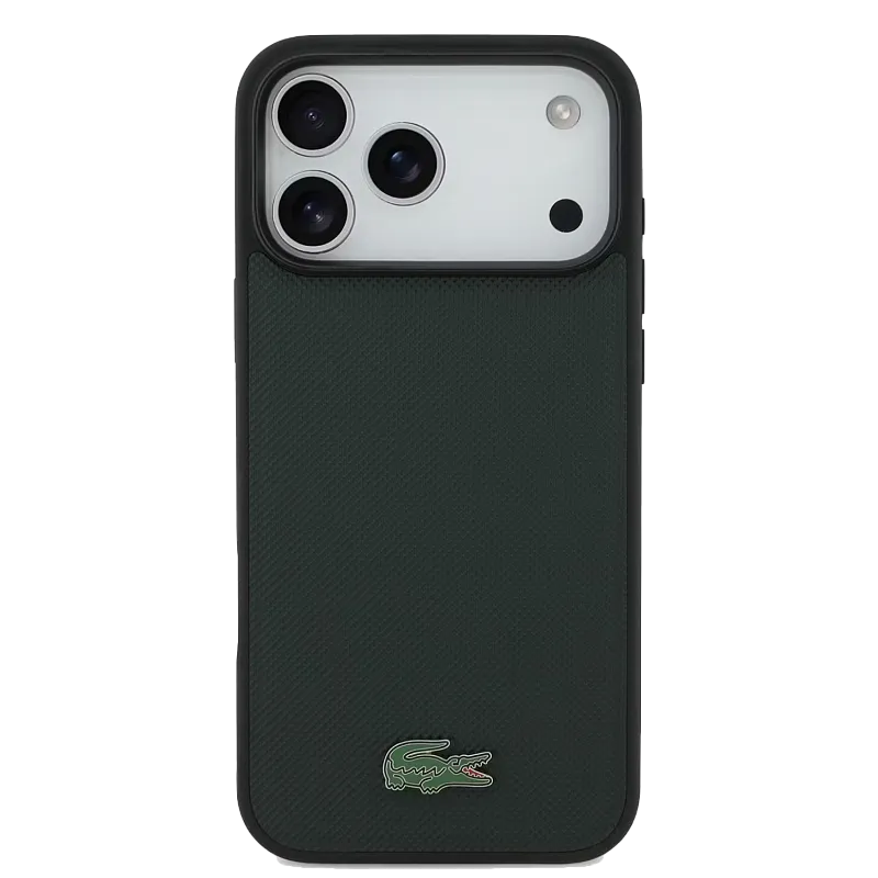Чехол Lacoste для iPhone 17 Pro Max PVC Metal Lacquer logo Hard Black (MagSafe), чёрный