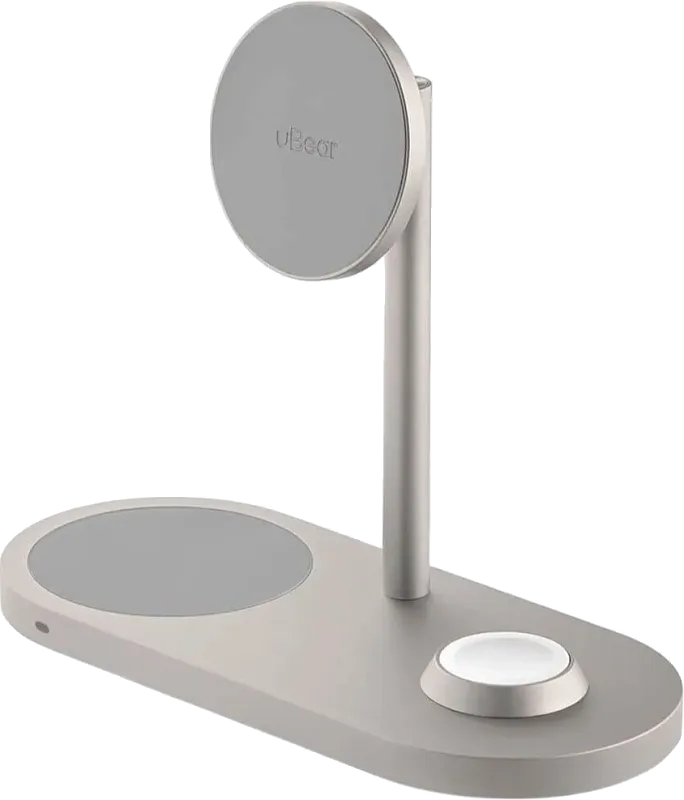 Беспроводное зарядное устройство uBear Stage Pro, 3-в-1, MagSafe совместимое, цвета титан