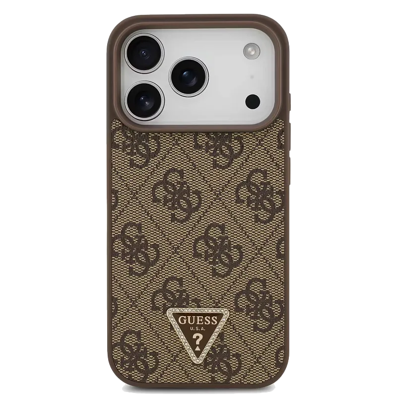 Чехол Guess для iPhone 17 Pro PU 4G Triangle Diamond metal logo Hard, коричневый