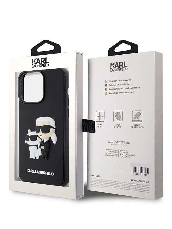 Чехол Lagerfeld для iPhone 15 Pro Max 3D Rubber NFT Karl & Choupette Hard Black