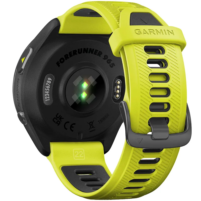 Смарт-часы Garmin Forerunner 965, черные, темно-серый DLC титановый безель, с желто-черным ремешком, 47 мм