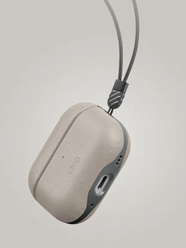 Чехол Uniq для Airpods Pro 2 Lyden DS Leatherette with handstrap Ivory/Lychen Green