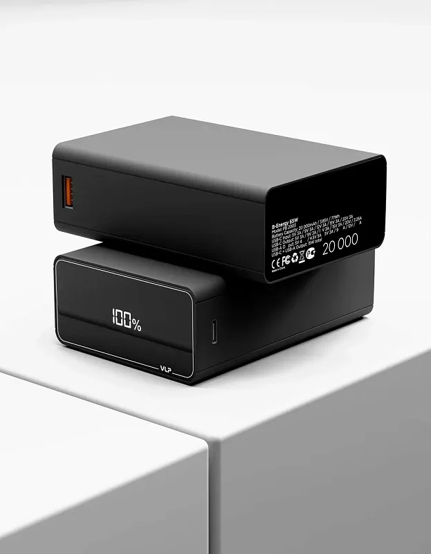 Внешний аккумулятор VLP B-Energy 20000 mAh 65W, USB-C, USB-A, серый