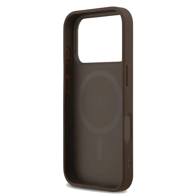 Чехол Guess для iPhone 17 Pro PU 4G Triangle Diamond metal logo Hard, коричневый