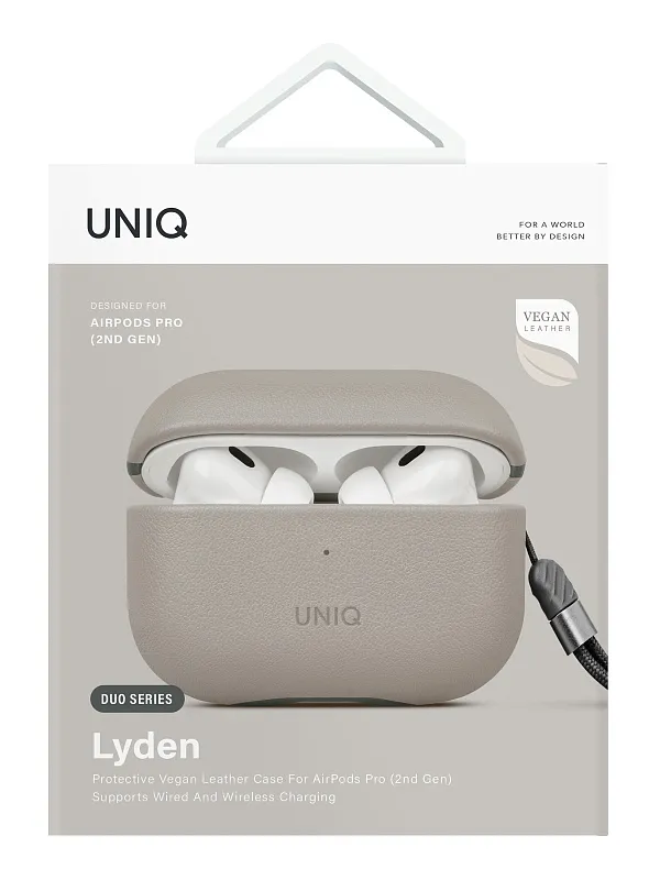 Чехол Uniq для Airpods Pro 2 Lyden DS Leatherette with handstrap Ivory/Lychen Green