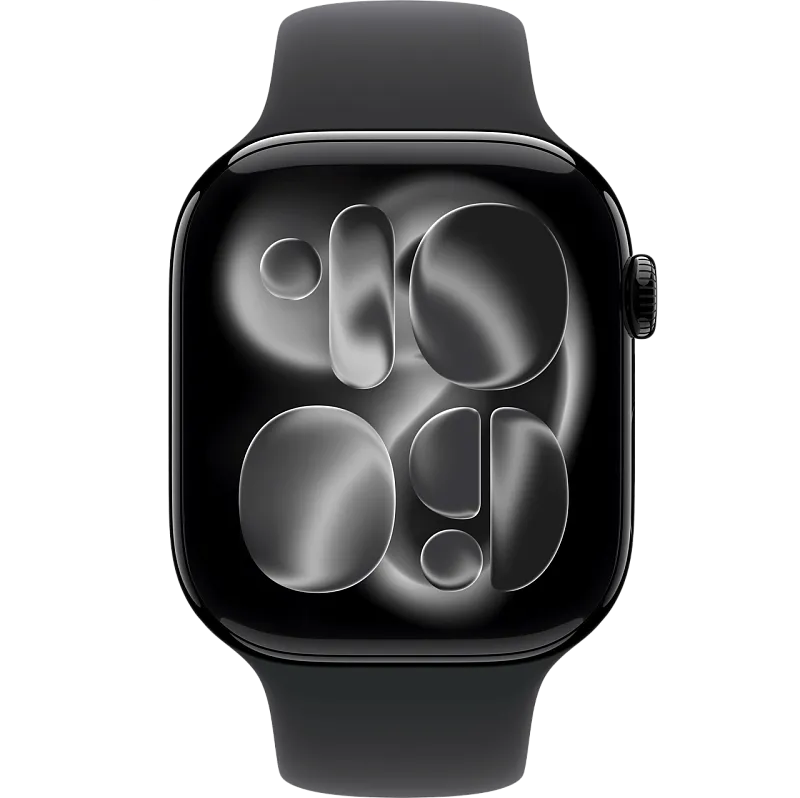 Apple Watch Series 11, 46 мм, корпус из алюминия цвета «чёрный глянец», спортивный ремешок чёрного цвета