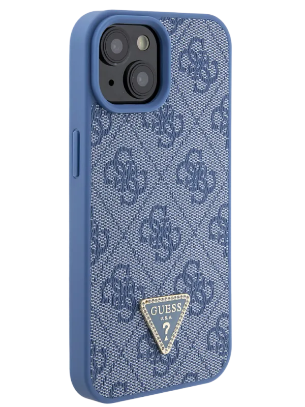 Чехол Guess для iPhone 15 PU 4G Triangle Diamond metal logo Hard Blue