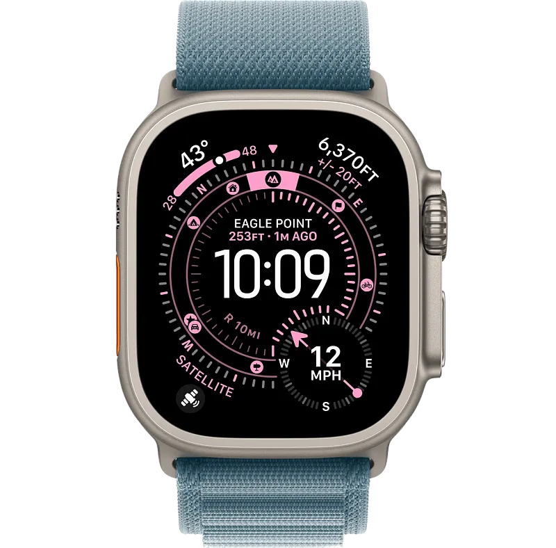 Apple Watch Ultra 3, 49 мм, корпус из бежевого титана, ремешок Alpine голубого цвета
