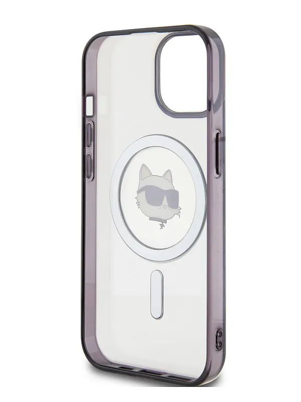 Чехол Lagerfeld для iPhone 15 чехол PC/TPU NFT Choupette Head Hard Transp/Black (MagSafe)