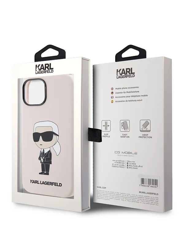 Чехол Lagerfeld для iPhone 15 Liquid silicone NFT Karl Ikonik Hard Pink