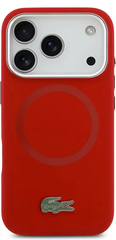 Чехол Lacoste для iPhone 17 Pro Max Liquid silicone Lacquer Metal logo & Cam Hard Red, красный