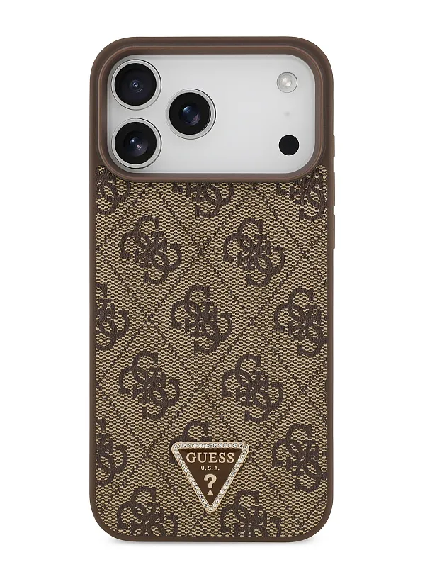 Чехол Guess для iPhone 17 Pro Max PU 4G Triangle Diamond metal logo Hard Brown (MagSafe), коричневый