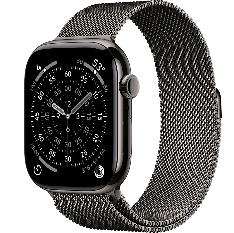 Apple Watch Series 11, 42 мм, корпус из титана цвета «тёмно-серый титан», браслет миланская петля