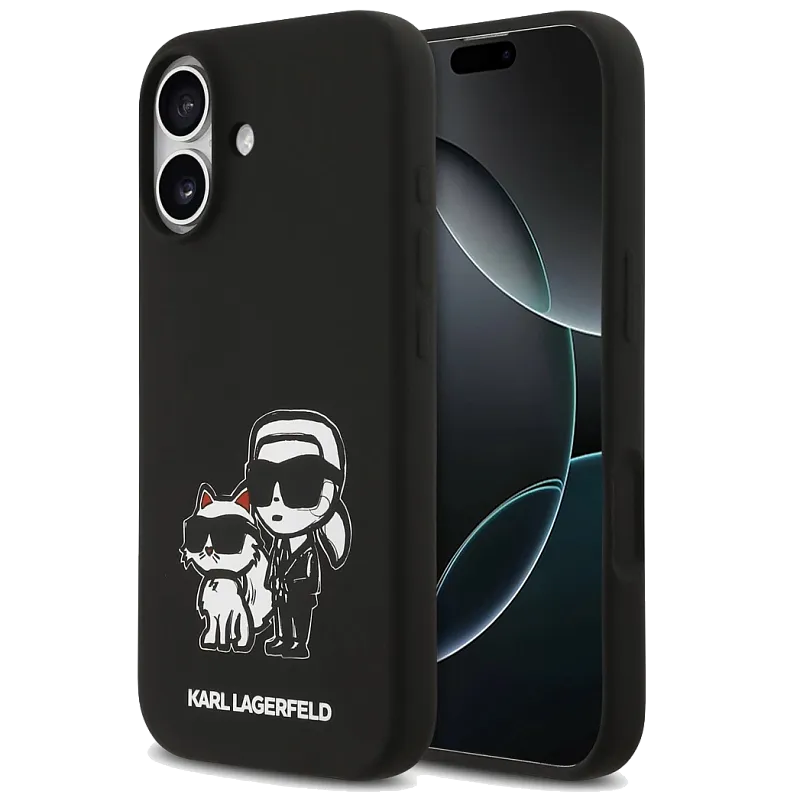 Чехол Lagerfeld для iPhone 17 Liquid Silicone Sketch Karl&Choup Metal cam Hard, чёрный