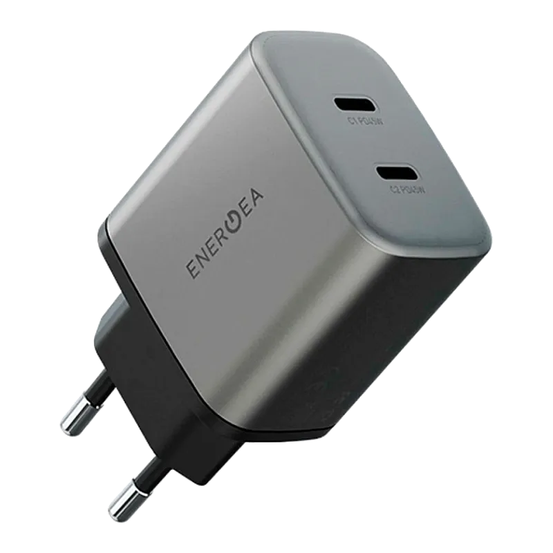 Сетевое зарядное устройство Energea AmpCharge GaN45, 2×USB-C PD/PPS/QC3.0, 45 Вт, серый