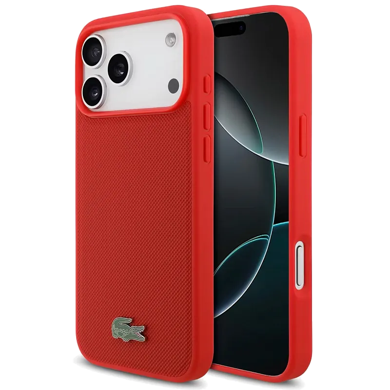Чехол Lacoste для iPhone 17 Pro Max PVC Metal Lacquer logo Hard Red (MagSafe), красный