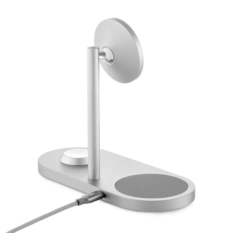 Беспроводное зарядное устройство uBear Stage Pro, 3-в-1, MagSafe совместимое, цвет серебристый