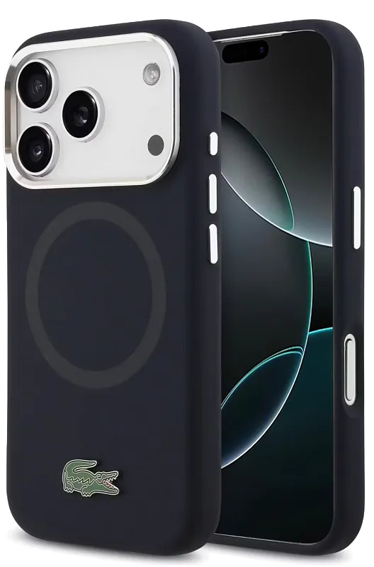 Чехол Lacoste для iPhone 17 Pro Max Liquid silicone Lacquer Metal logo & Cam Hard, «морской синий»