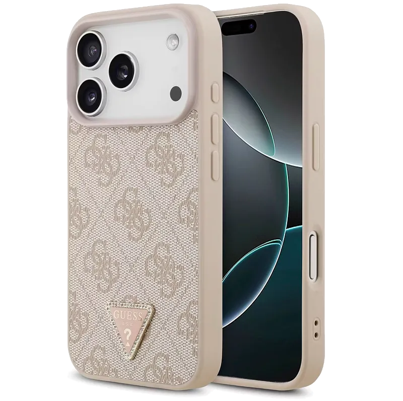 Чехол Guess для iPhone 17 Pro PU 4G Triangle Diamond metal logo Hard, розовый