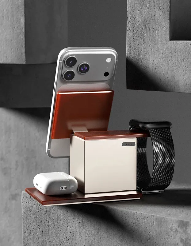 Беспроводное зарядное устройство VLP NEO Qi2.2, Apple Watch, янтарно-серый