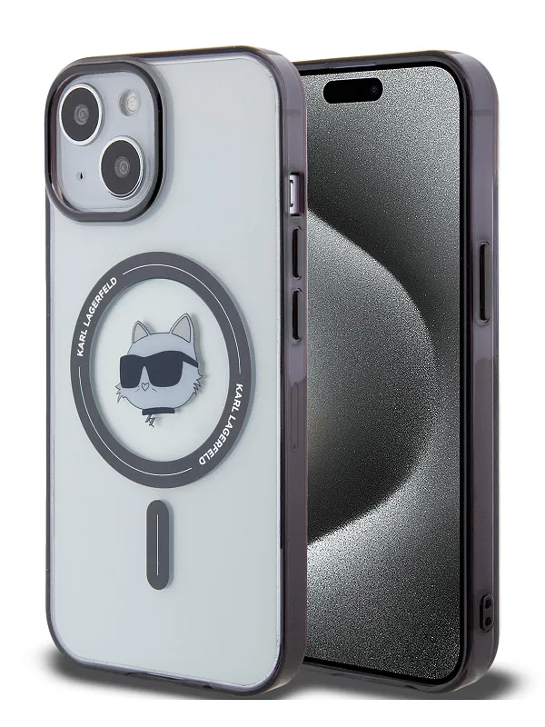 Чехол Lagerfeld для iPhone 15 чехол PC/TPU NFT Choupette Head Hard Transp/Black (MagSafe)