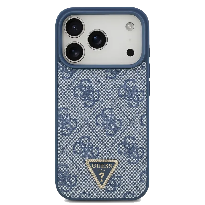 Чехол Guess для iPhone 17 Pro PU 4G Triangle Diamond metal logo Hard, синий