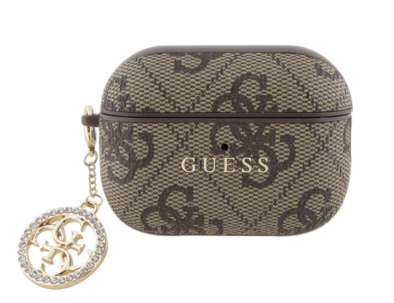 Чехол Guess для Airpods Pro 2 PU leather 4G with metal logo and Diamond charm Brown