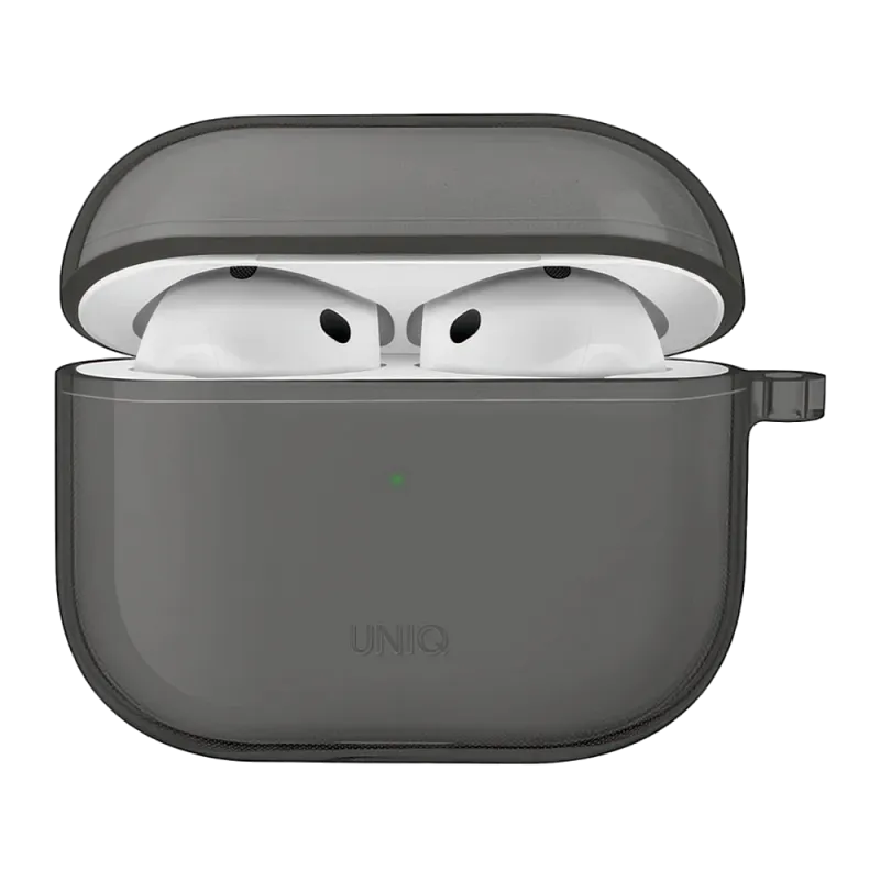 Чехол Uniq для Airpods 4 Glase TPU case with carabin Smoke Grey