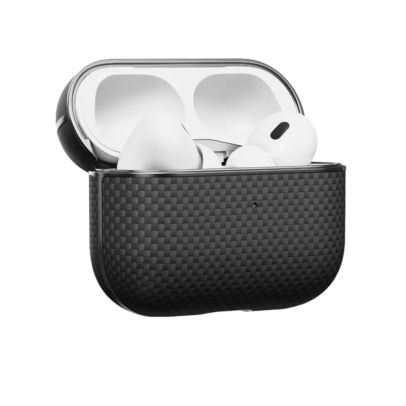 Чехол PITAKA из арамидного волокна и кожи для AirPods Pro 2, чёрный (1500D)
