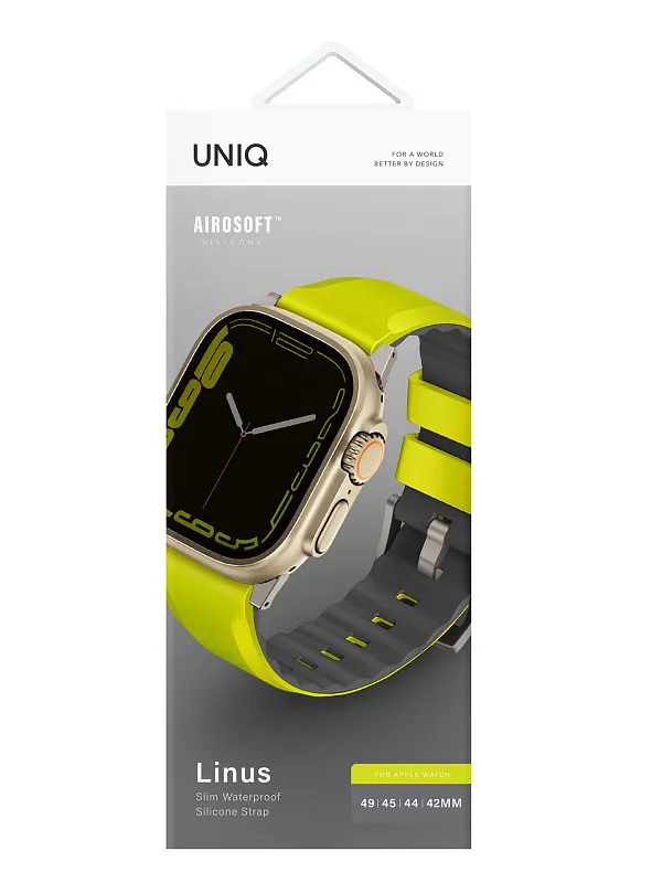 Ремешок Uniq для Apple Watch 49/45/44/42 mm Linus Airosoft silicone strap Lime Green