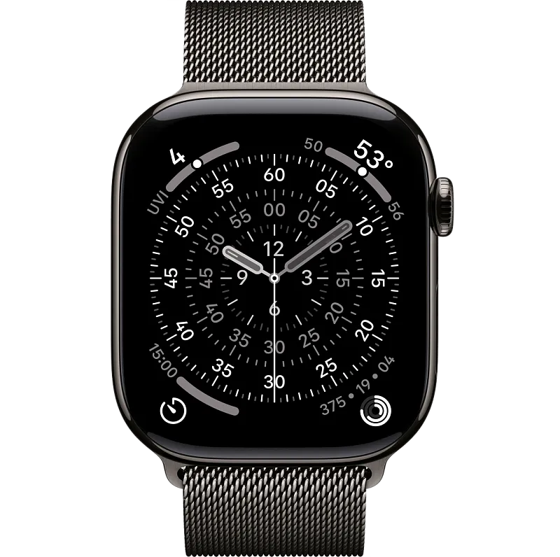 Apple Watch Series 11, 42 мм, корпус из титана цвета «тёмно-серый титан», браслет миланская петля