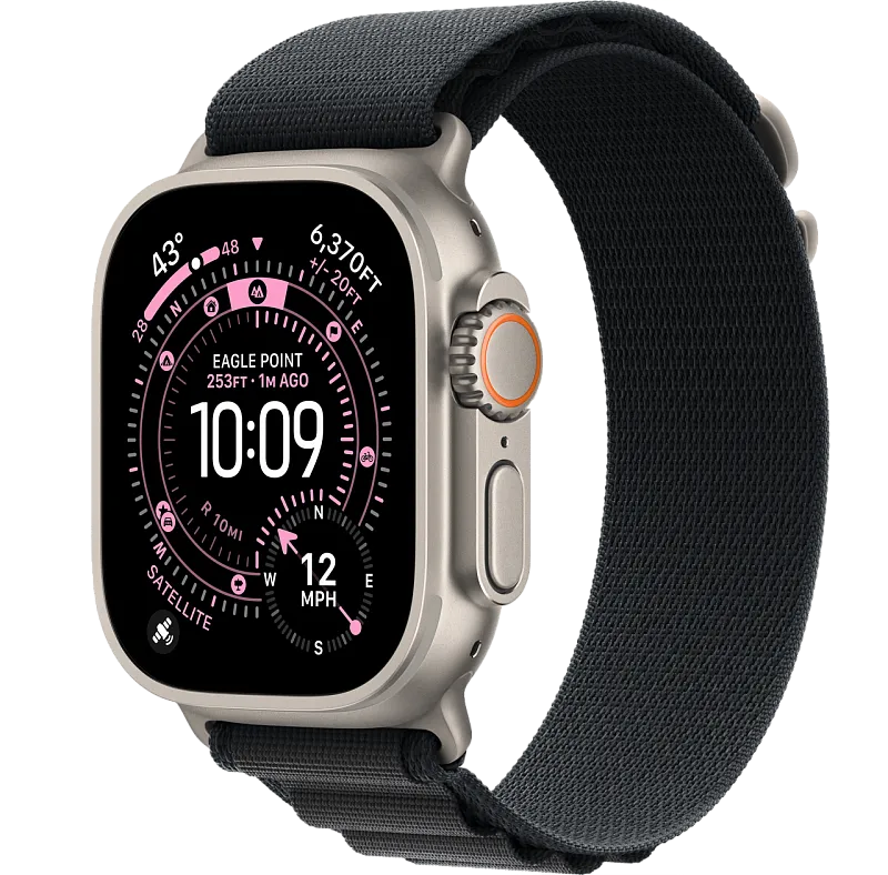 Apple Watch Ultra 3, 49 мм, корпус из бежевого титана, ремешок Alpine чёрного цвета