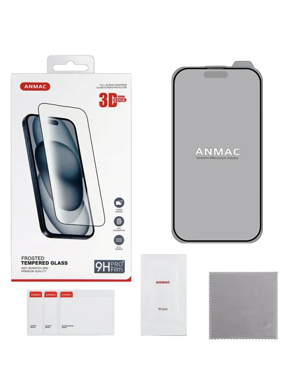 Защитное стекло iPhone 15 / 16 3D матовое с сеточкой ANMAC